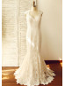 Mermaid Ivory Lace Champagne Lining Keyhole Back Wedding Dress